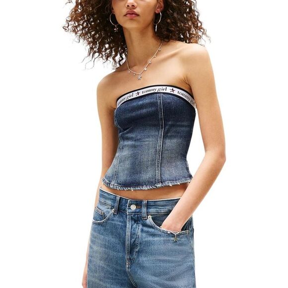 Tommy Hilfiger Jeans Denim Tube Top Logo Band Women blue Tops